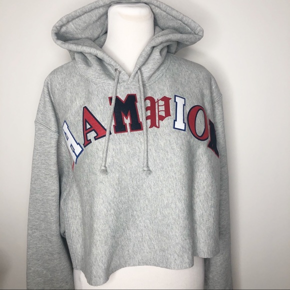 Champion Reverse Weave Crop Cut Off Hoodie L - Picture 2 of 9